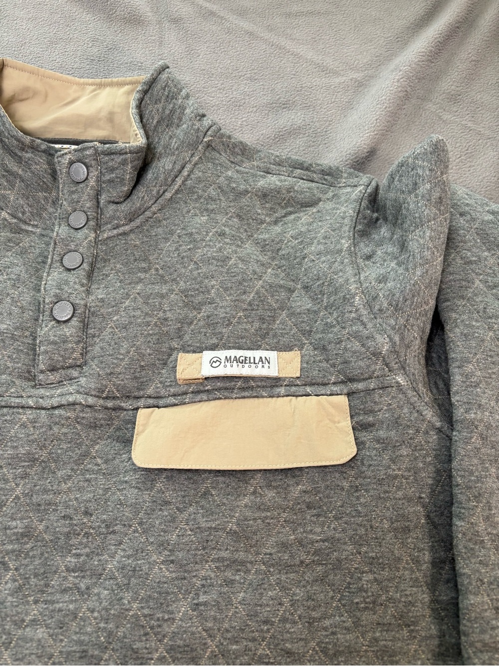 Magellan Outdoors XL Classic Fit Quilted Pullover Gray Beige 100% Cotton Knit - Picture 6 of 10